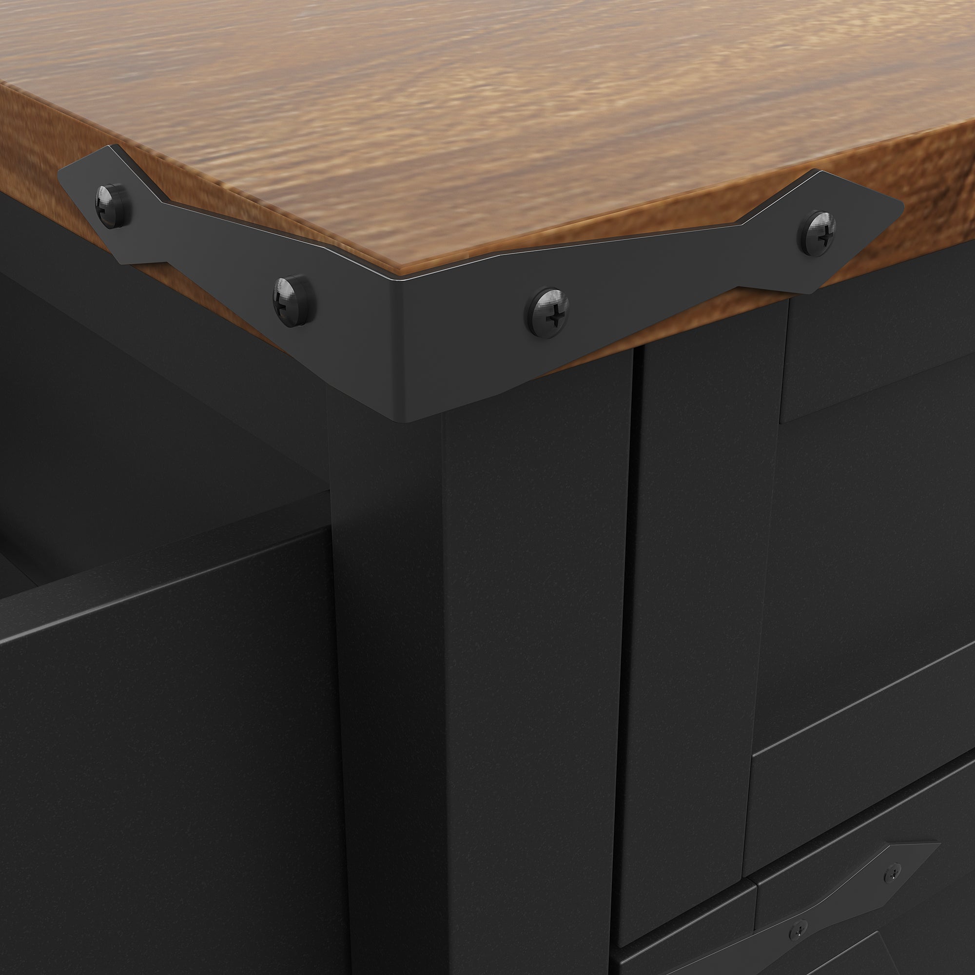 Kitchen Island Serving Trolley with Pull-out Worktop 4 Doors 2 Drawers Wood Grain Finish Black