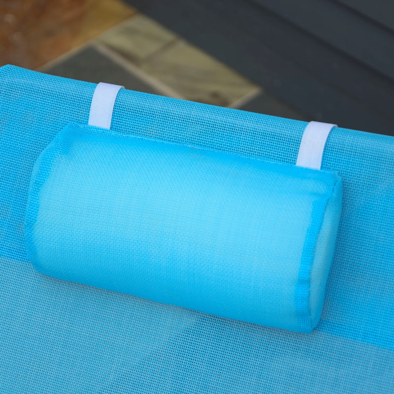 Folding Garden Lounger 5-Position Adjustable Backrest Headrest - Blue