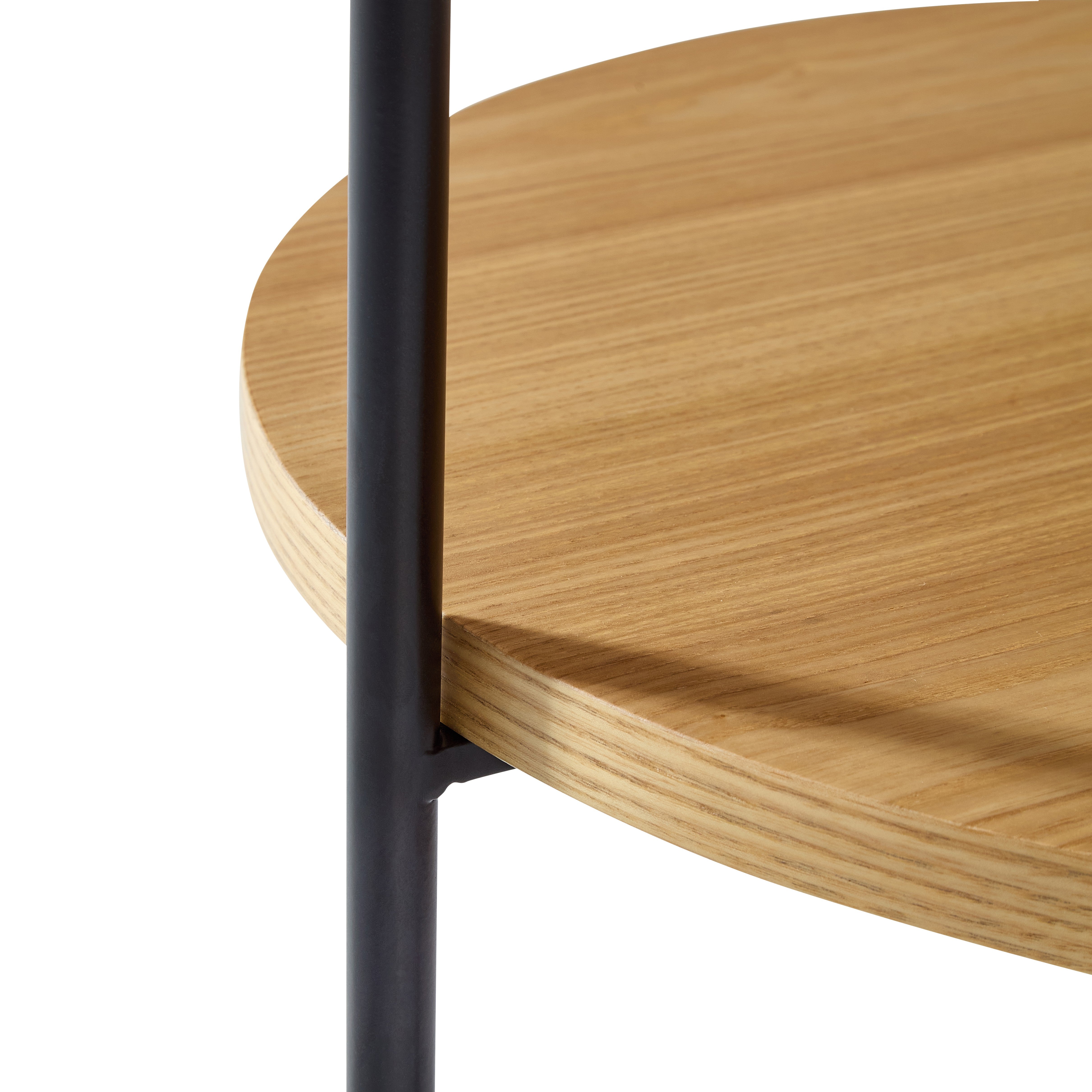 Modern 2-Tier Round Tray Coffee Table, 44x44x48cm, Wood and Iron