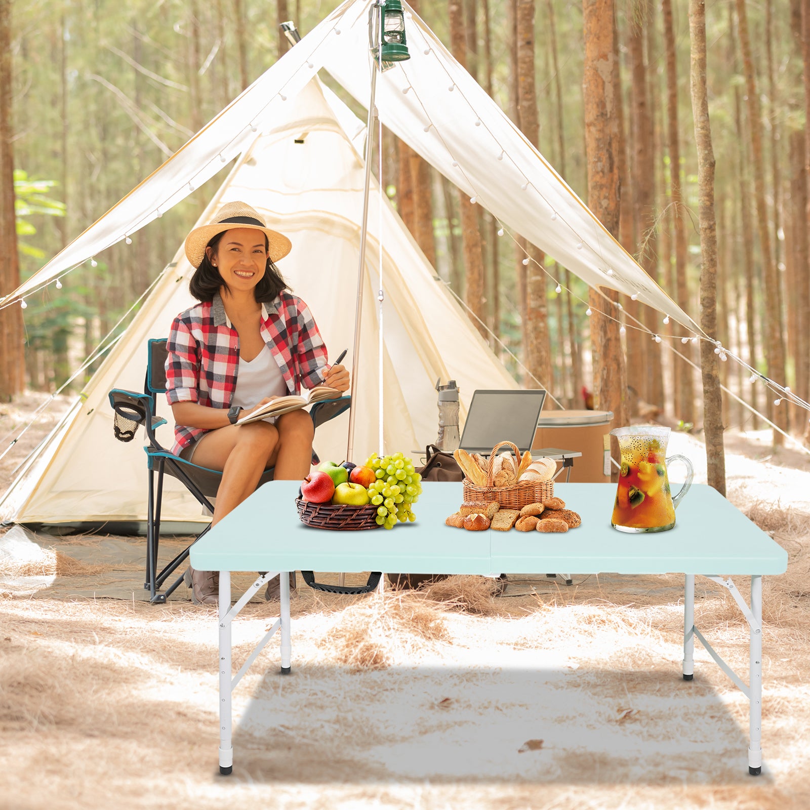 Portable Heavy Duty Folding Table, 125cm Adjustable, Blue