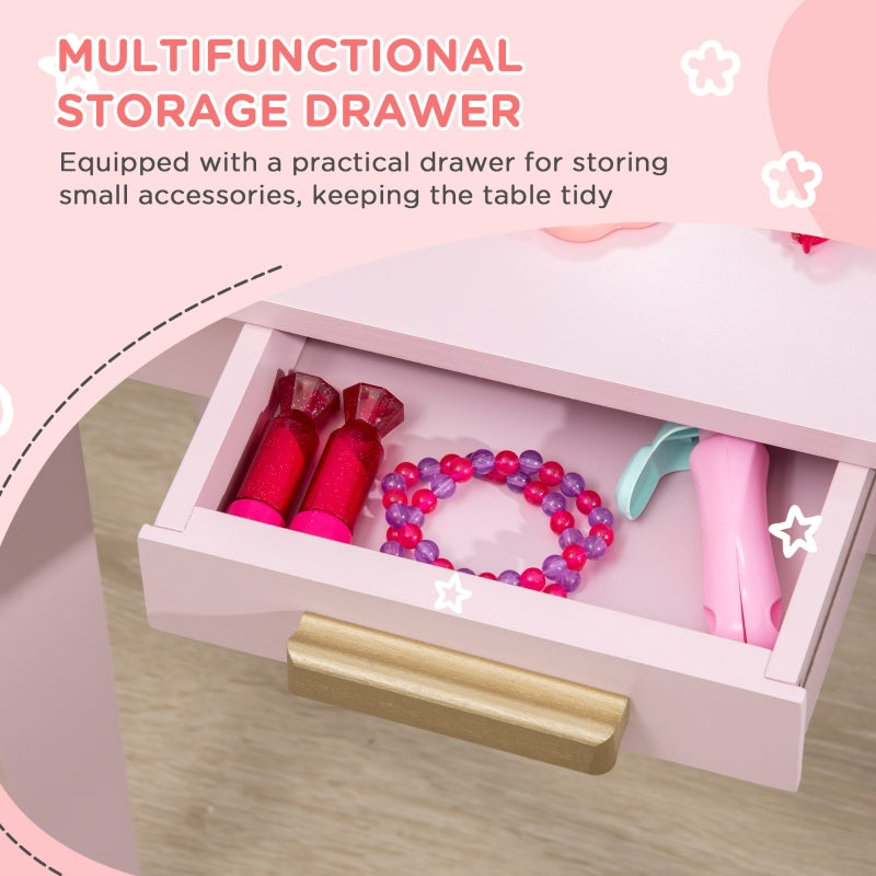 Kids Dressing Table Set, Mirror and Drawer, Pink