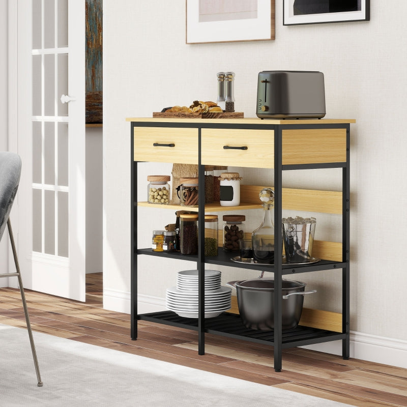 Sideboard with 2 Drawers and 3 Open Shelves 90x91cm Natural Wood