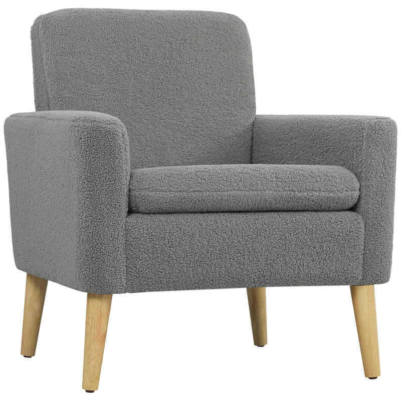Armchair Upholstered Accent Chair Wood Legs Teddy Fleece Grey