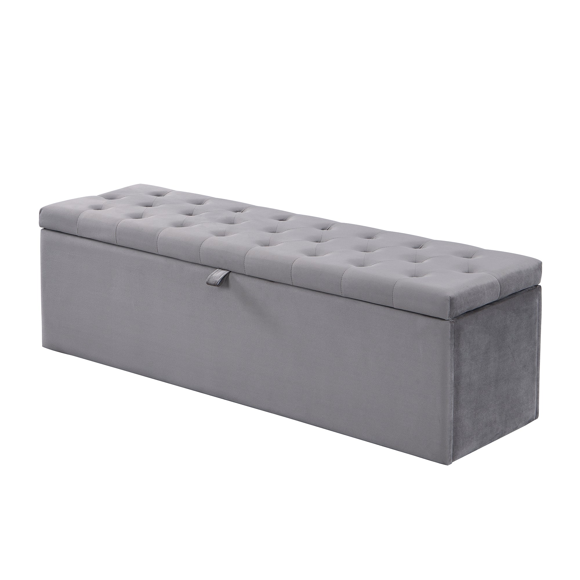 Velvet Upholstered Bench with Storage Space, Grey
