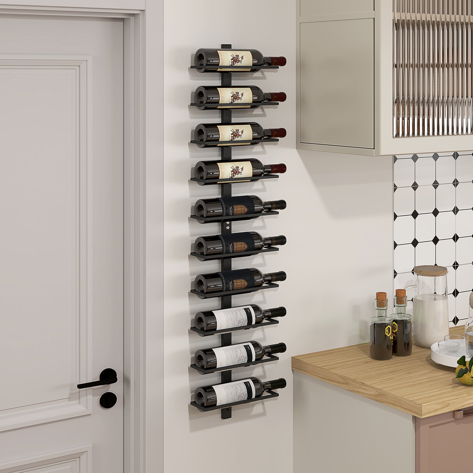 Wine Rack Bottle Holder for 10 Bottles Wall-Mounted Steel Black