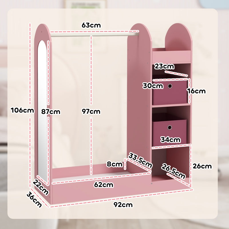 Kids Clothes Rail Storage Shelf Boxes Mirror Pink