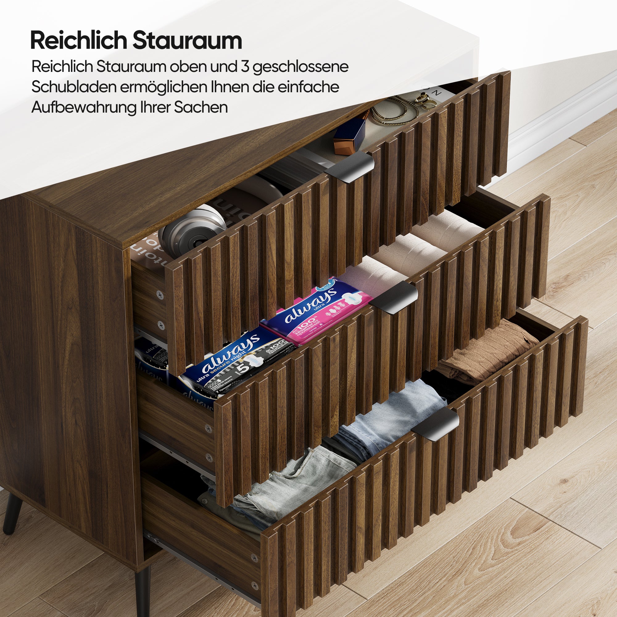 Chest of Drawers Storage Cabinet 3 Drawers Wooden Walnut Color