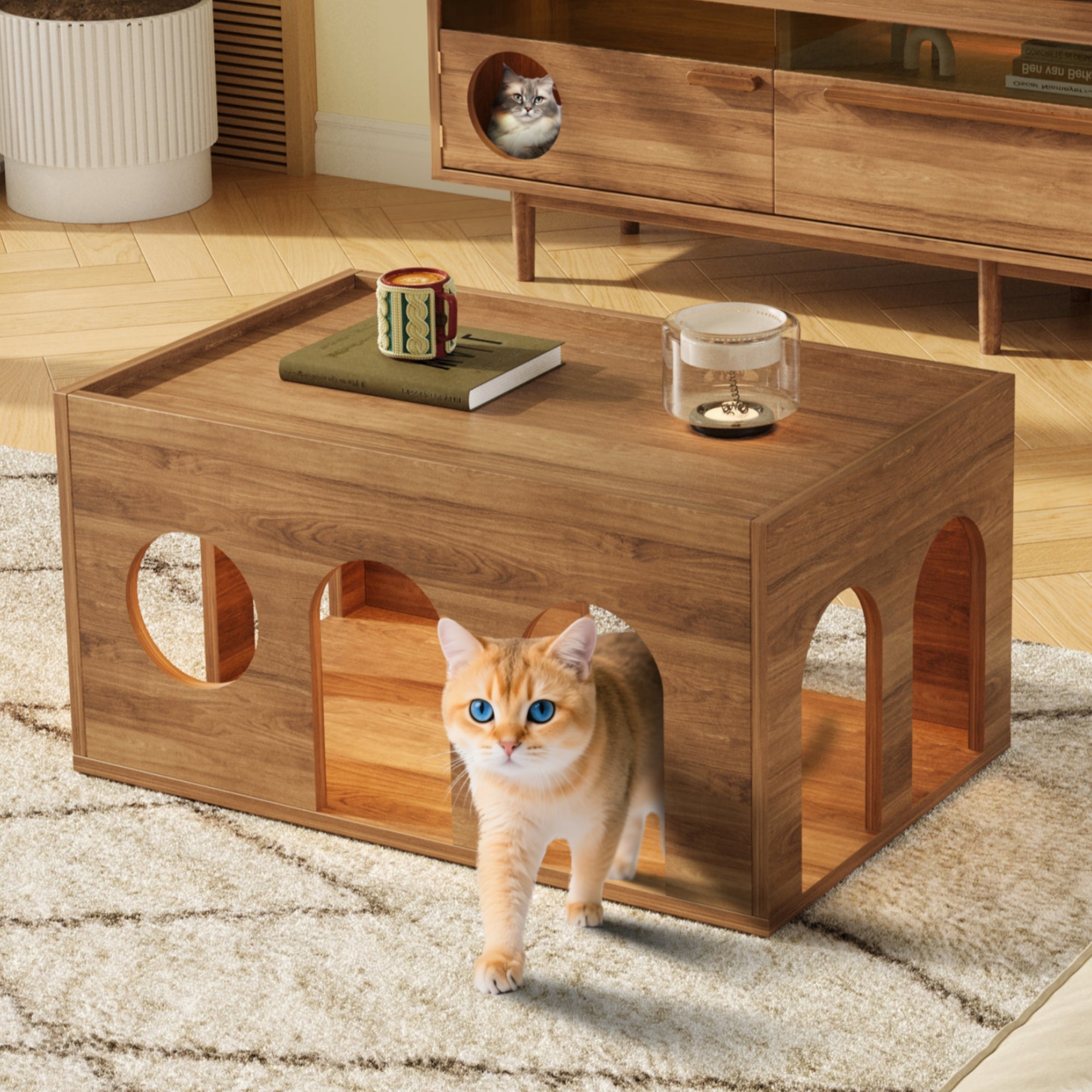 Coffee Table Pet-Friendly Cat Holes 80x50x40 cm Walnut Finish