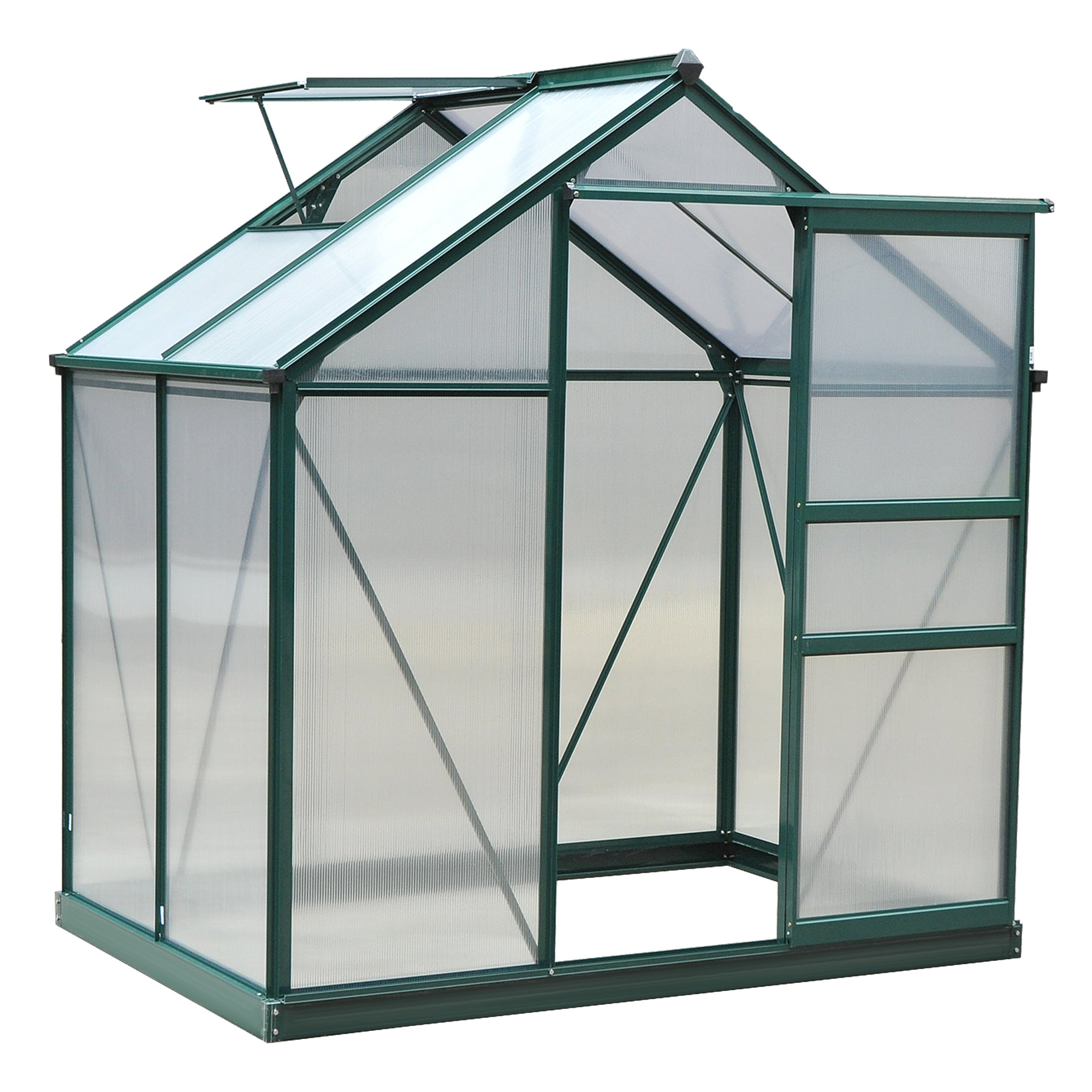 Polycarbonate Greenhouse, Large Walk-In 6 x 4ft with Slide Door and Window, Aluminium Frame, Dark Green