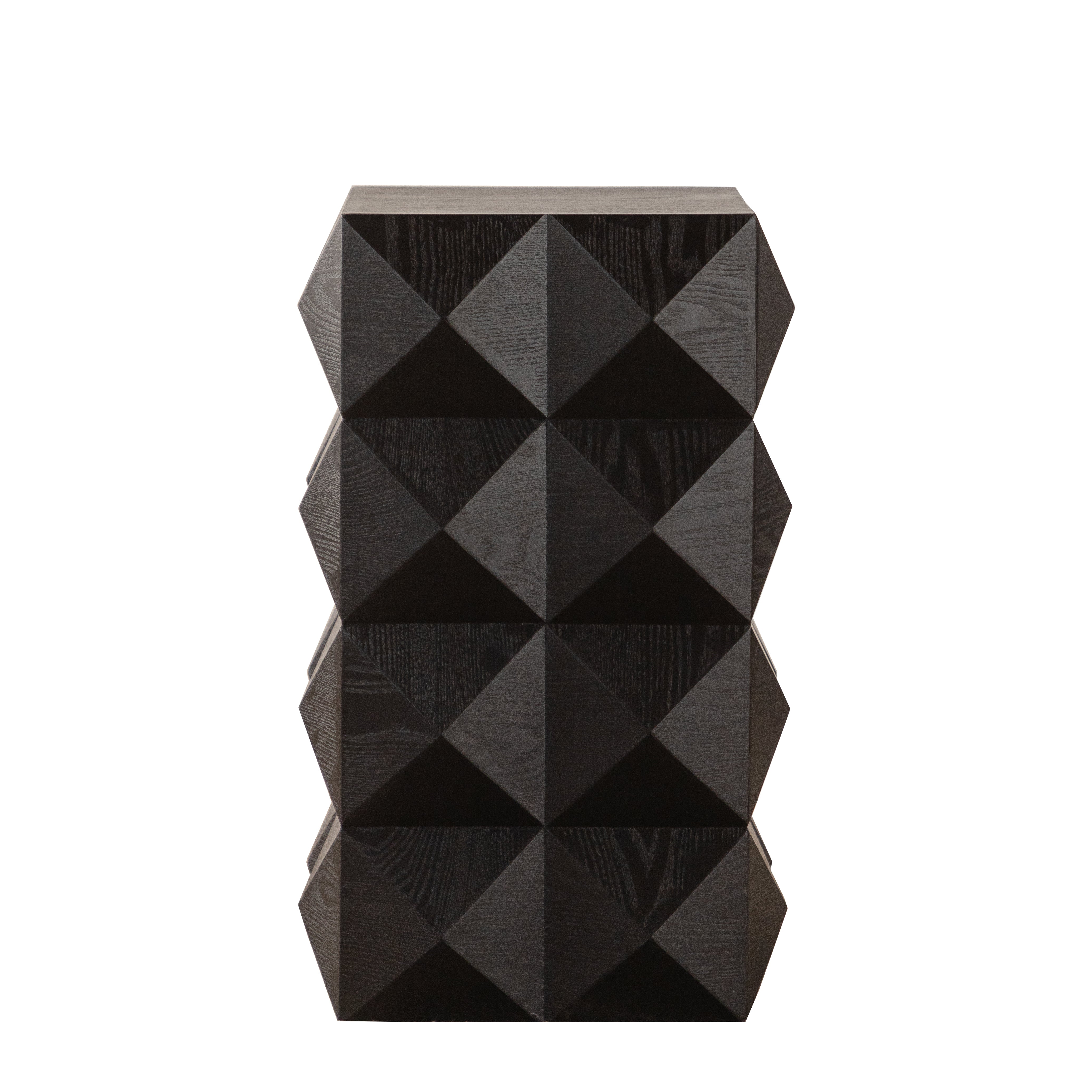 Retro Side Table - 60CM Height, Embossed Pattern, Wooden, Black