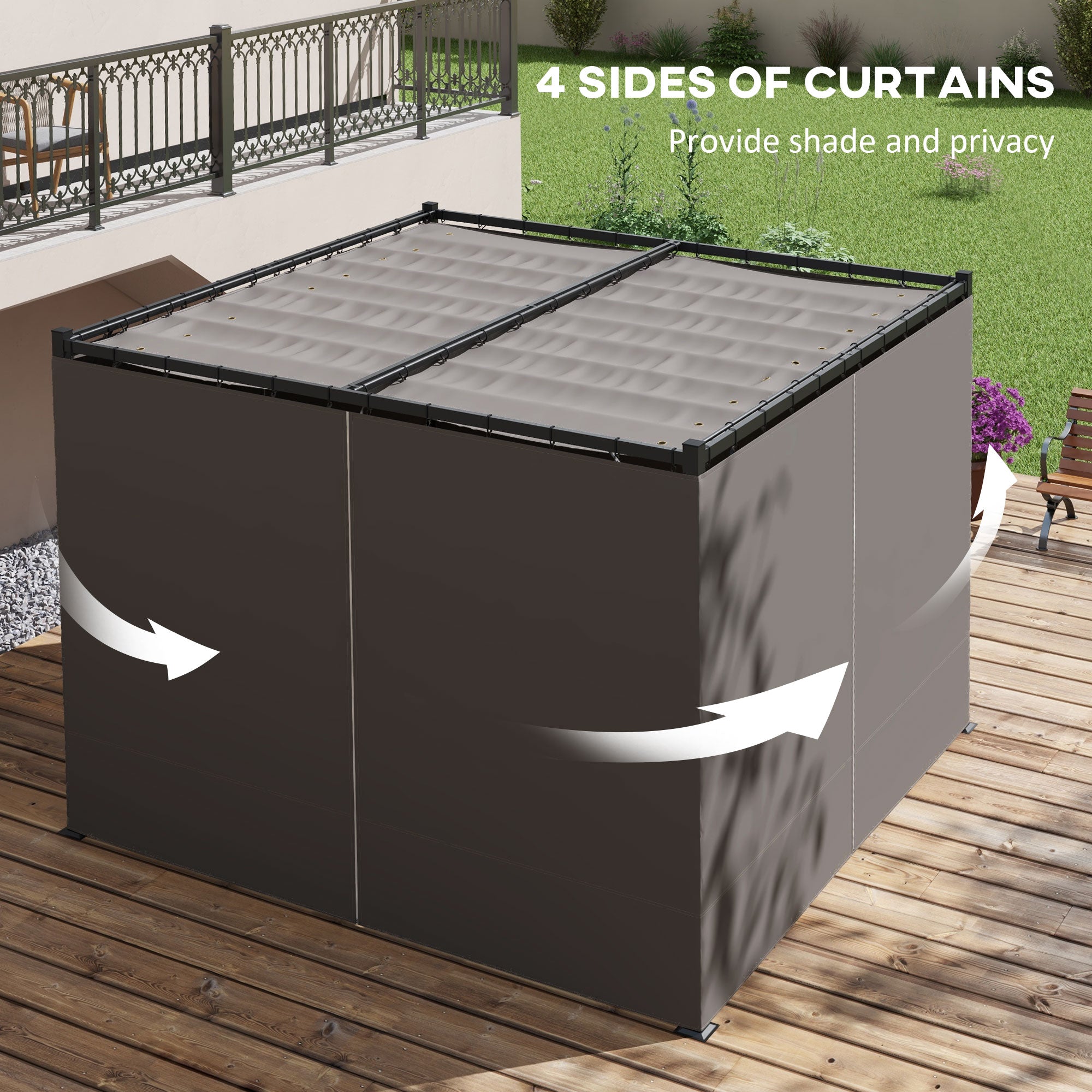 3 x 3m Moving Canopy Pergola with Curtains, Metal Grey