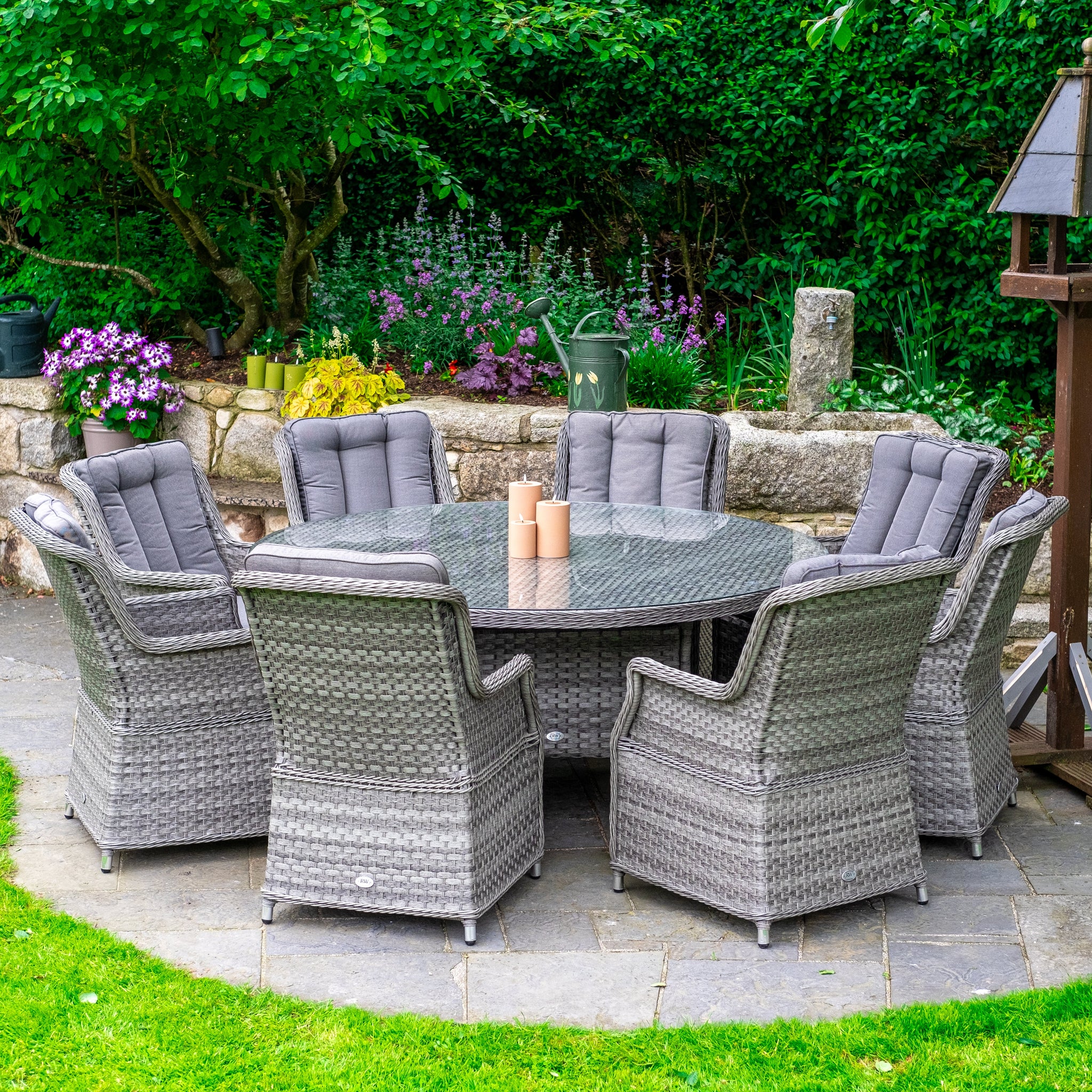 Bali 8 Seat Set with 170cm Round Table Grey RW IE