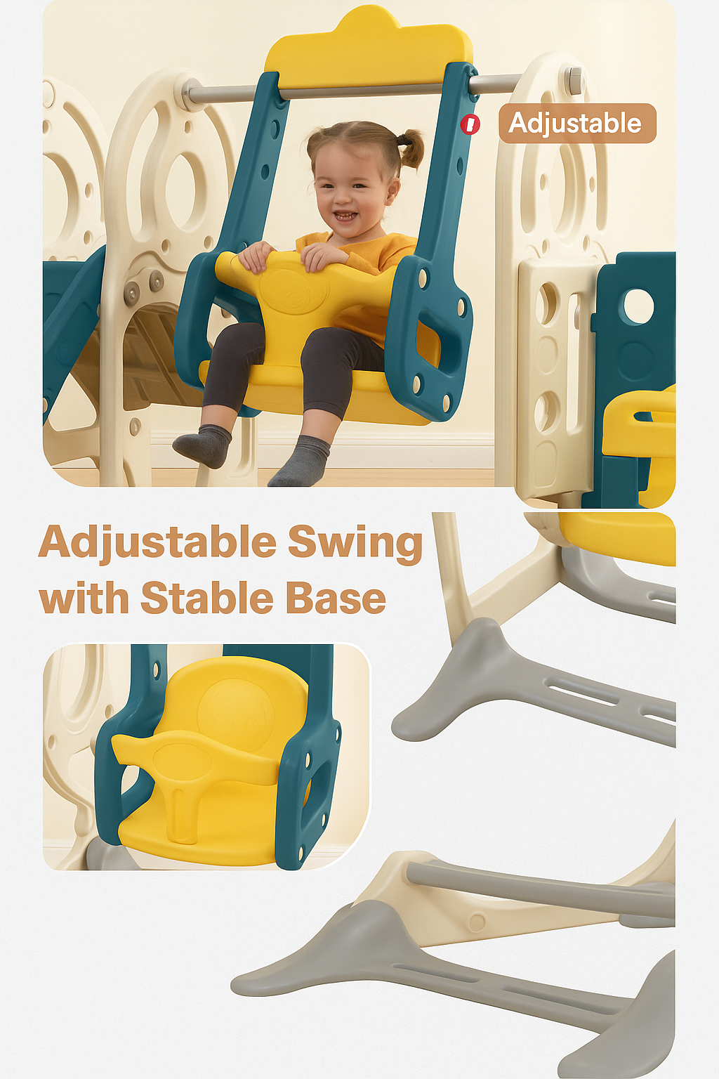 Slide for children, 5-in-1 bus, swing, slide, stepladder, basketball hoop, HDPE