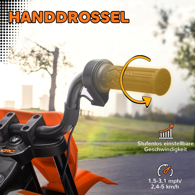 Electric Motorcycle for Children with Music and Training Wheels, 12V, Orange