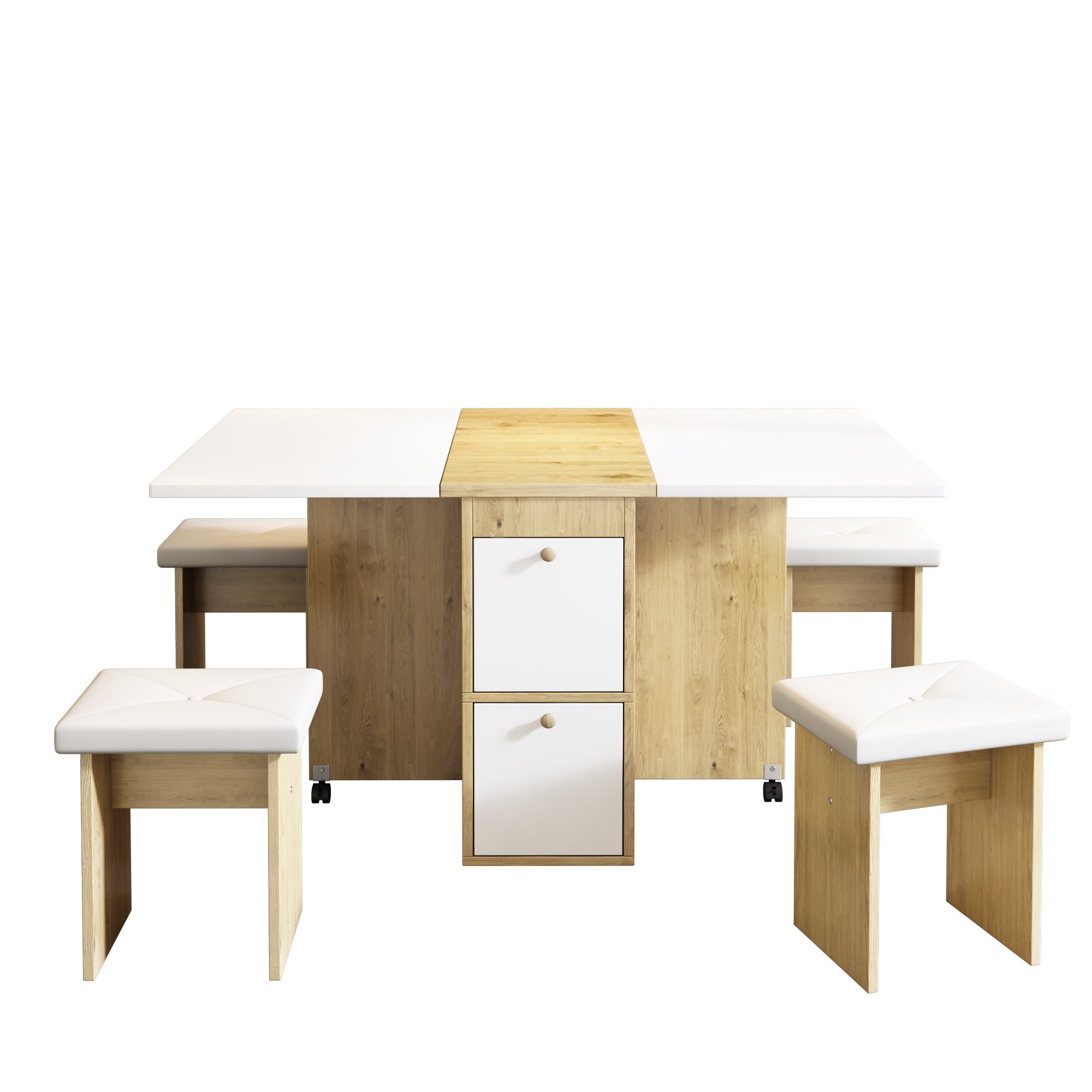 Dining Table Set Extendable Folding Multifunctional 4 Chairs White + Oak