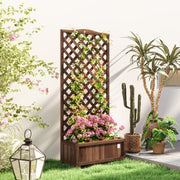 Garden Wooden Planter Box with Trellis, Raised Bed, Dark Brown
