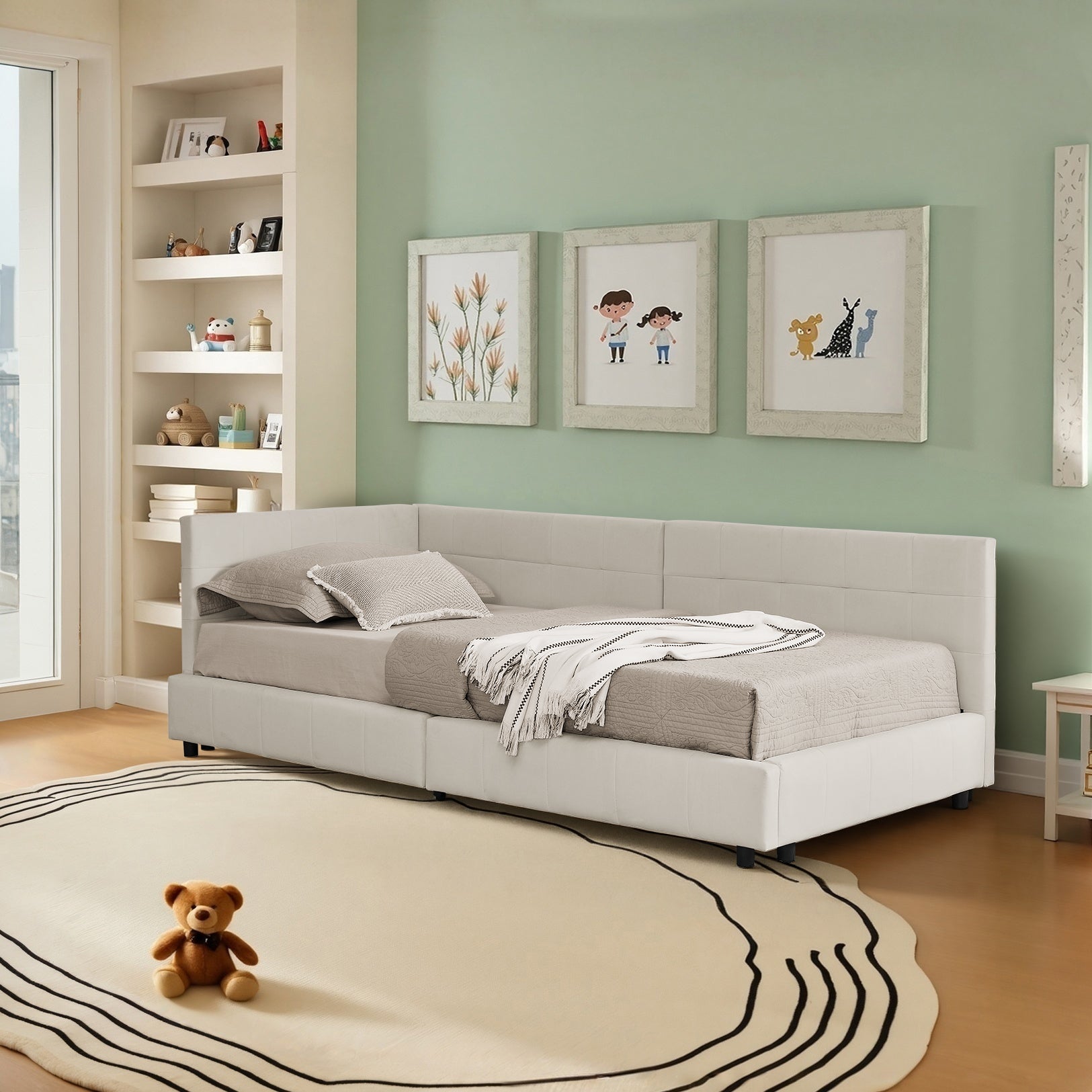 Single Bed 90x200cm High Back Velvet Beige