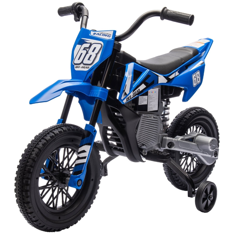 Electric Motorcycle for Children with Training Wheels and Music, 3-6 Years, 12V Blue