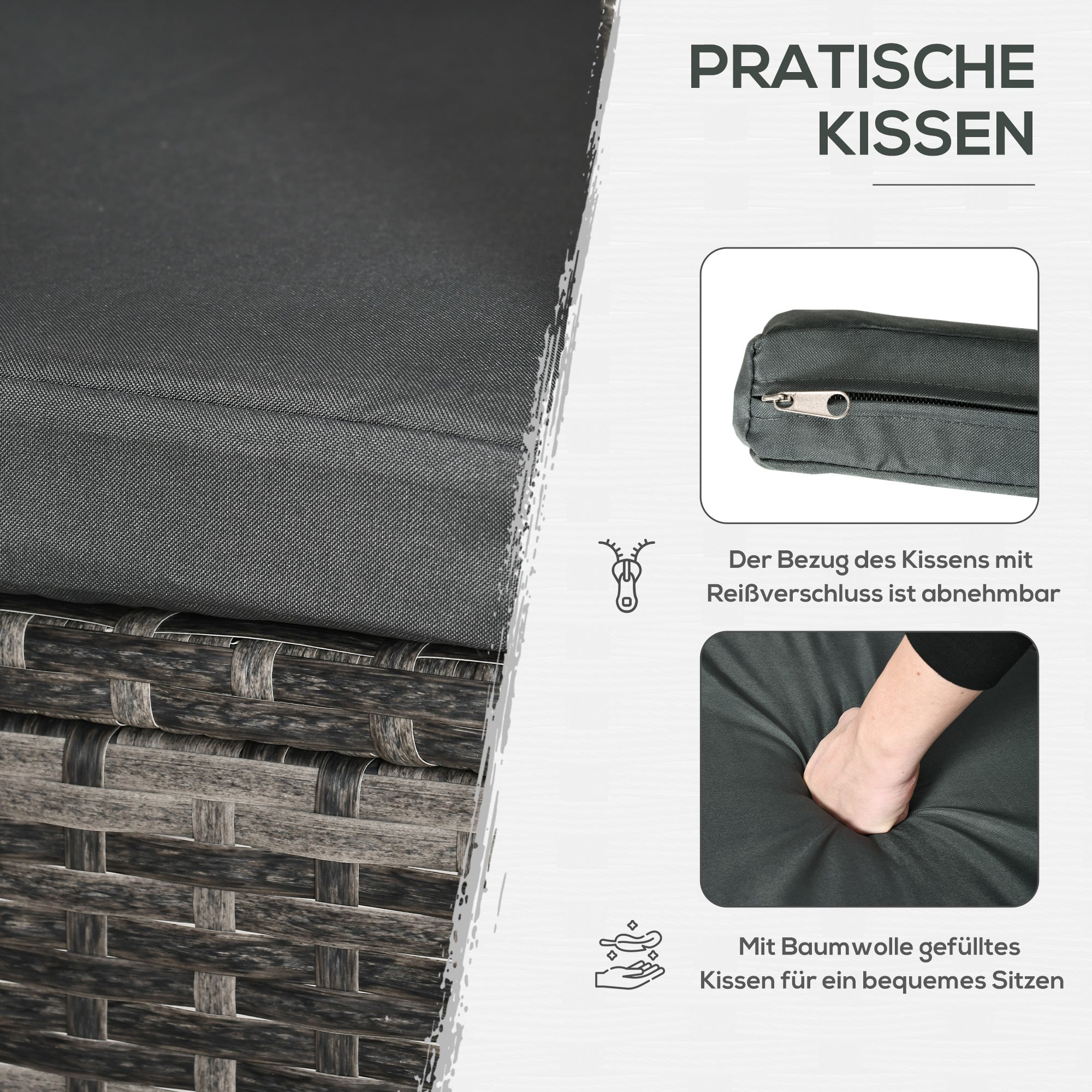 Balcony Furniture Set for 2 People, Rattan Garden, Dark Grey