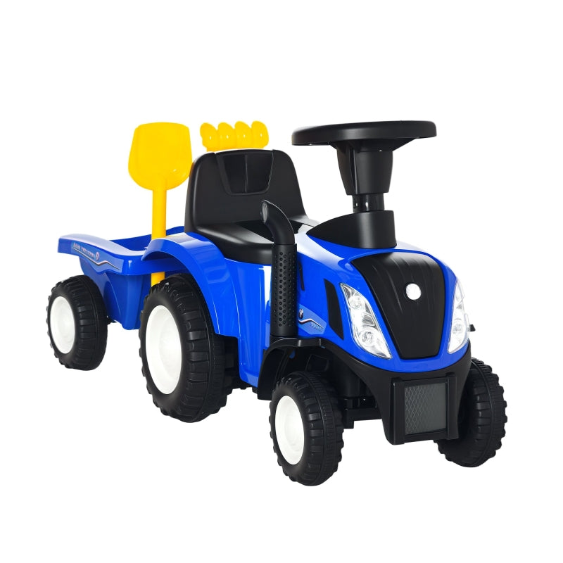 Ride-on Tractor with Trailer, Horn and Sand Toy, Blue Plastic and Metal