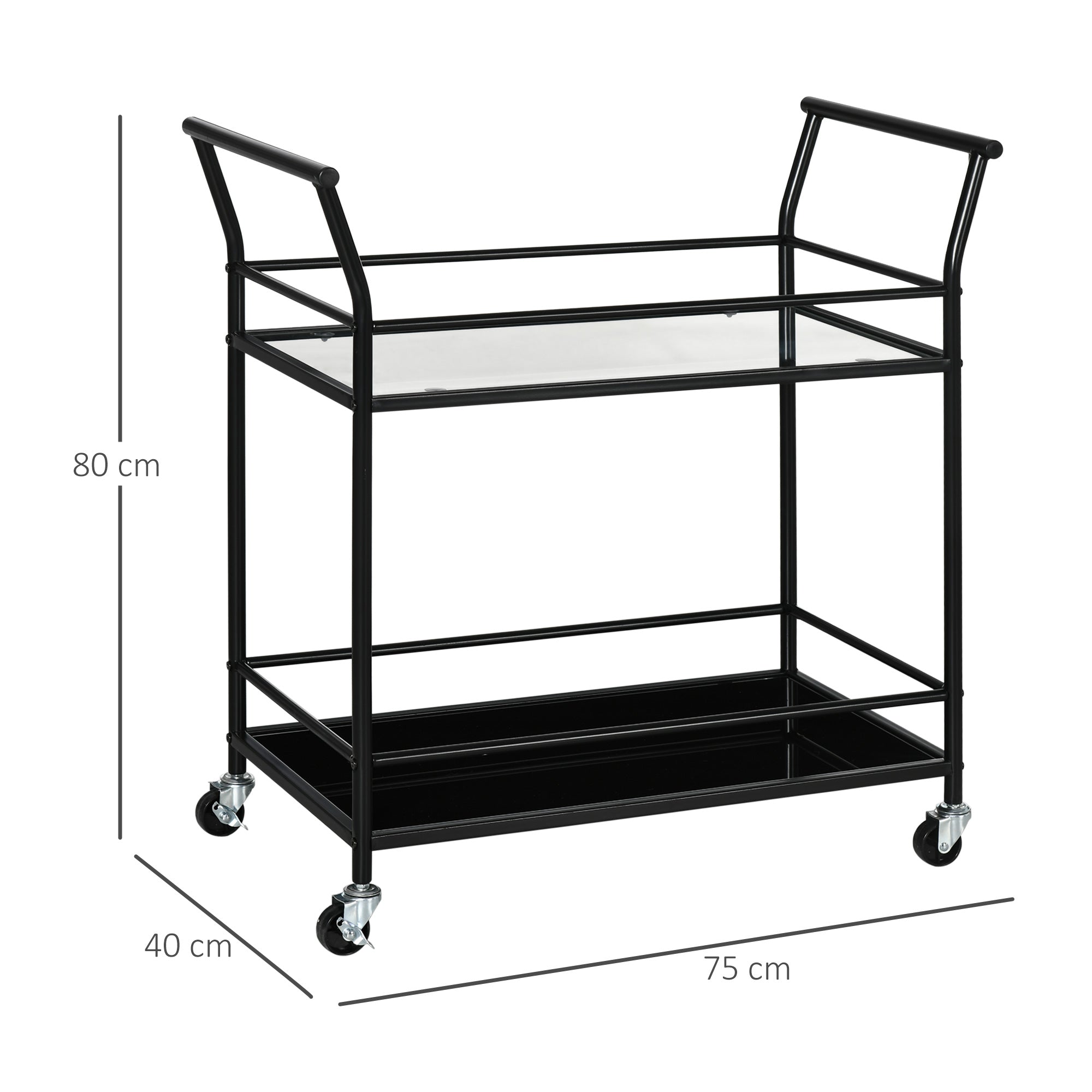 Kitchen Trolley Serving Cart with 2 Shelves and Wheels, Metal Black