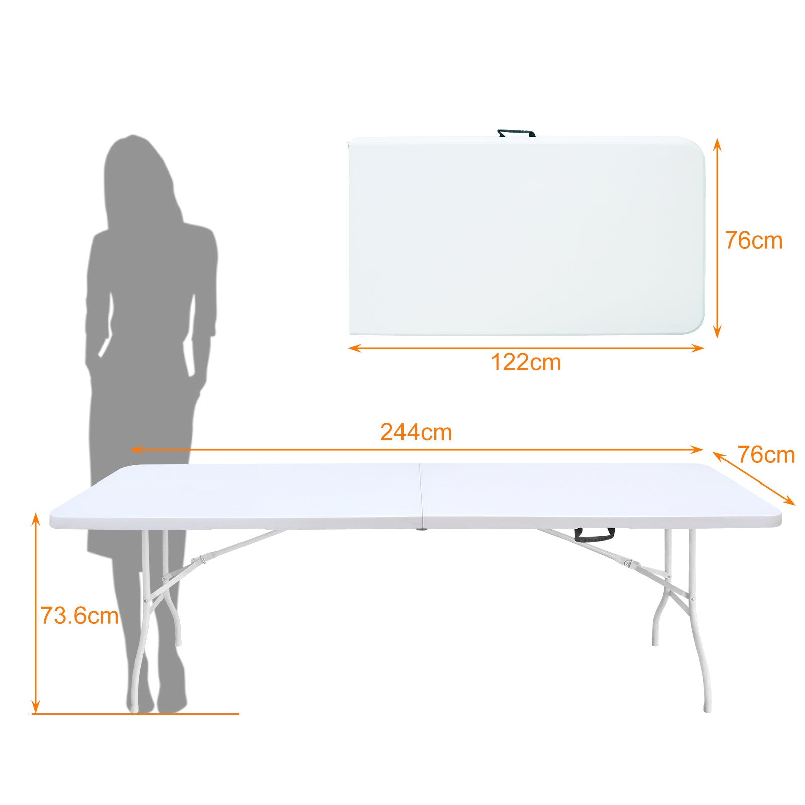 Folding Table 244cm, Portable Heavy Duty, White