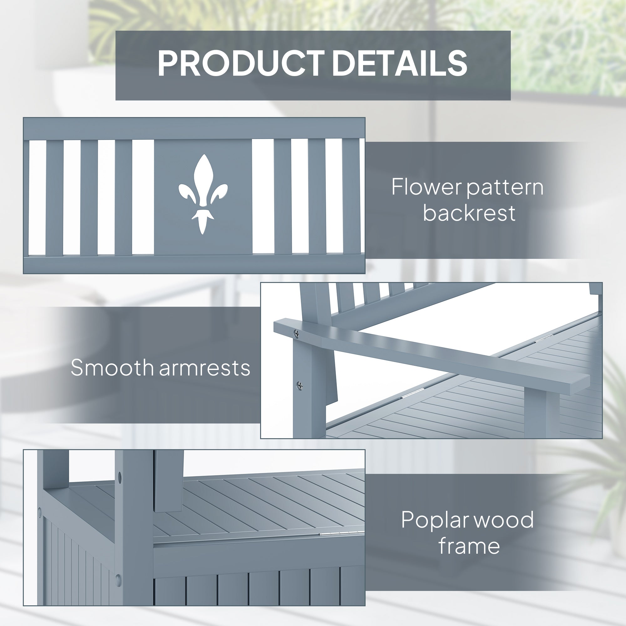 Two-Seater Storage Bench - Wooden, Grey