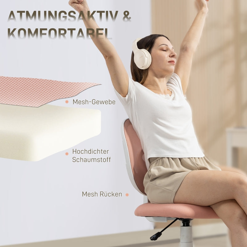 Office Chair Ergonomic C-Shaped Back Support Height Adjustable - Pink