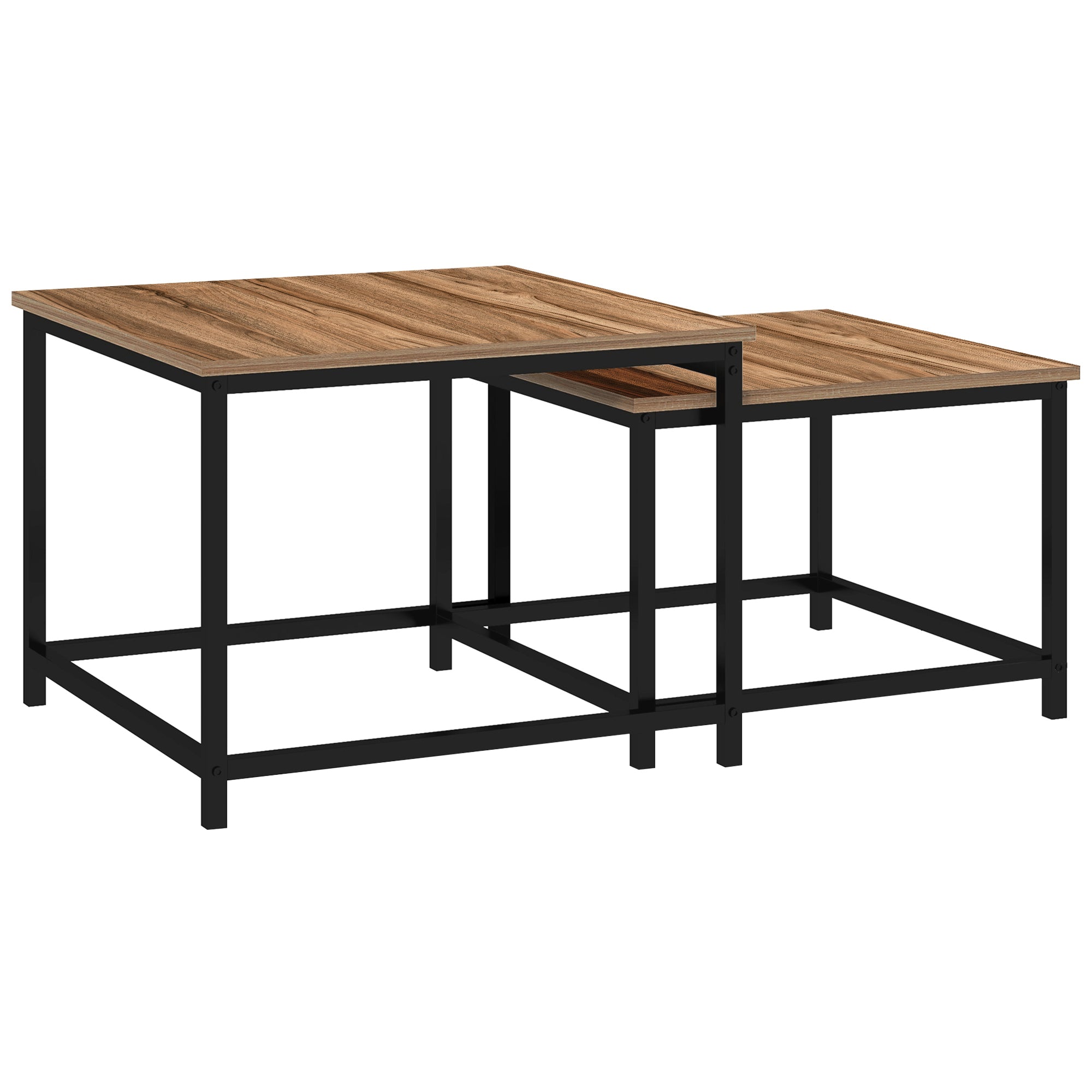 Coffee Table 2 Side Tables Industrial Design with Wood Look and Steel in Natural
