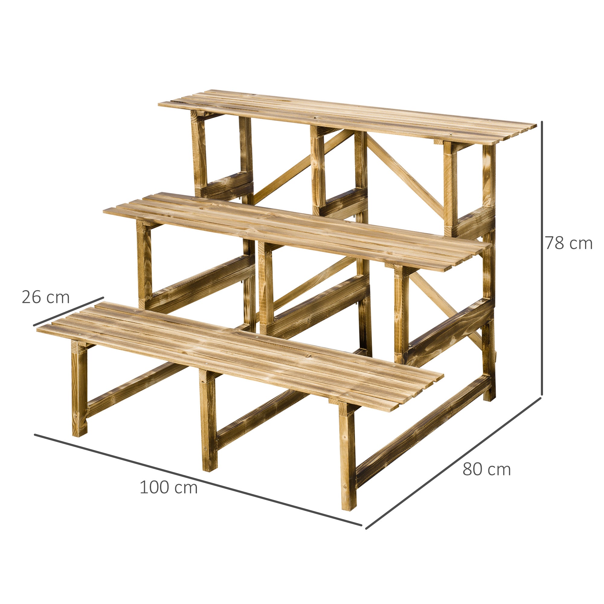 Plant Ladder Flower Shelf, 3 Steps, 100 x 80 x 78cm, Fir Wood