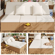 Outdoor Rattan Double Lounger - Foldable Weatherproof with Cushions - White