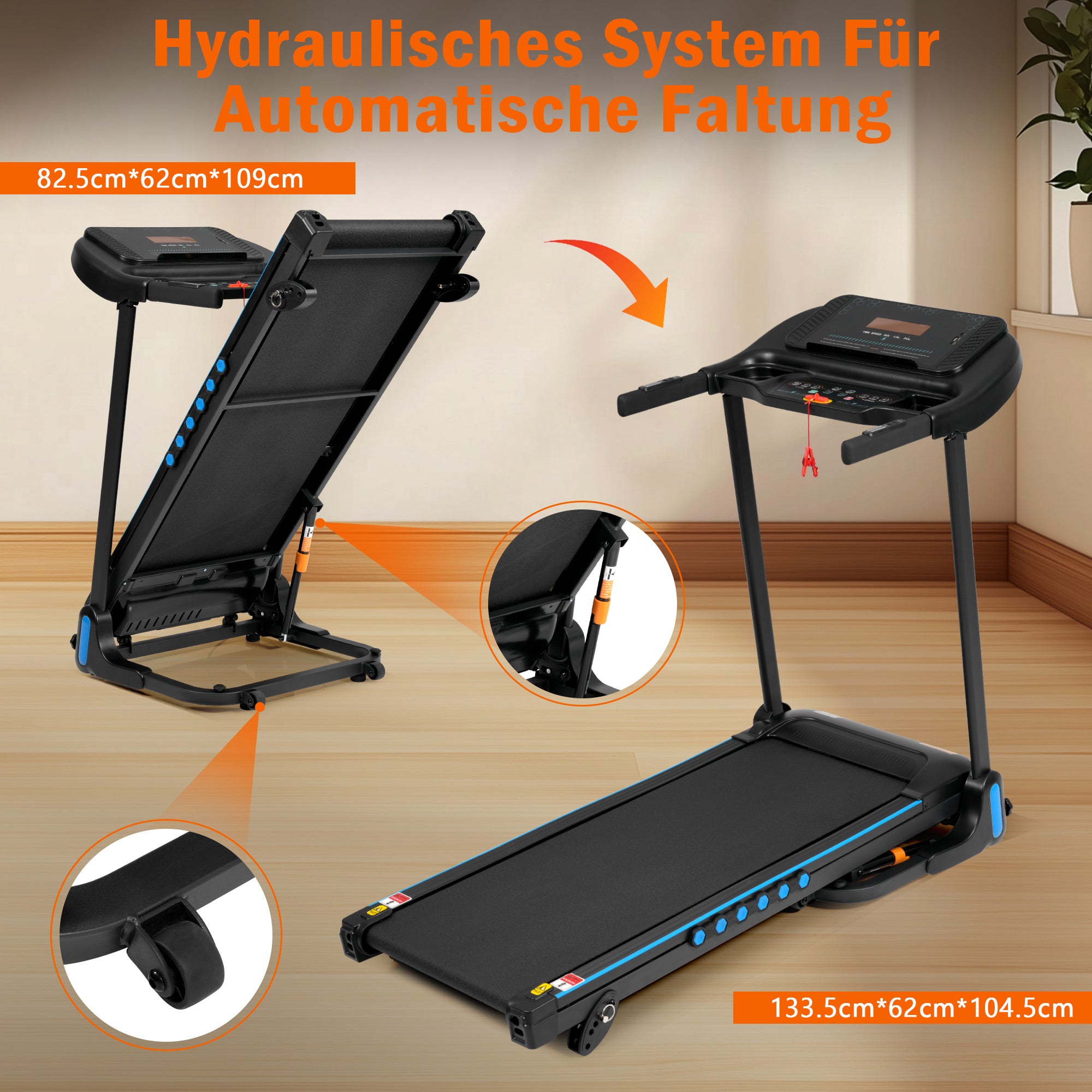 Treadmill for Home, Foldable with 14 km/h & 3.0 HP, LED Display & Bluetooth, Max Load 140 kg