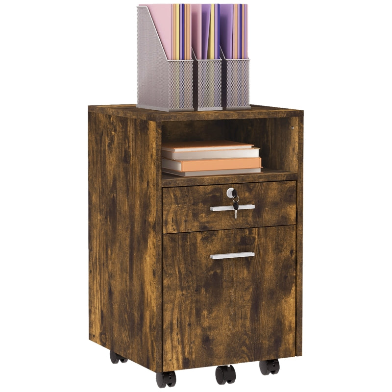Lockable Two-Drawer Filing Cabinet with Wheels, Wood-Effect