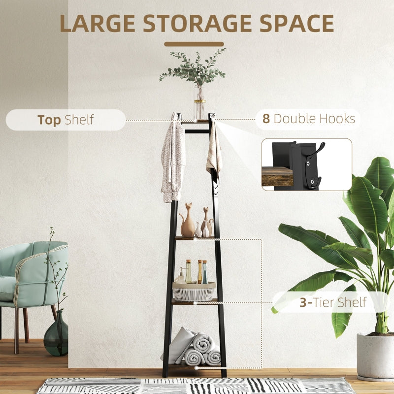 Compact Freestanding Coat Rack Multi-Storage Trapezium Shape - Black/Brown