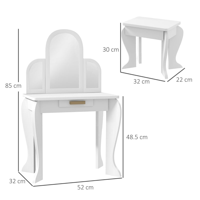 Kids Dressing Table Set, Mirror and Drawer - White