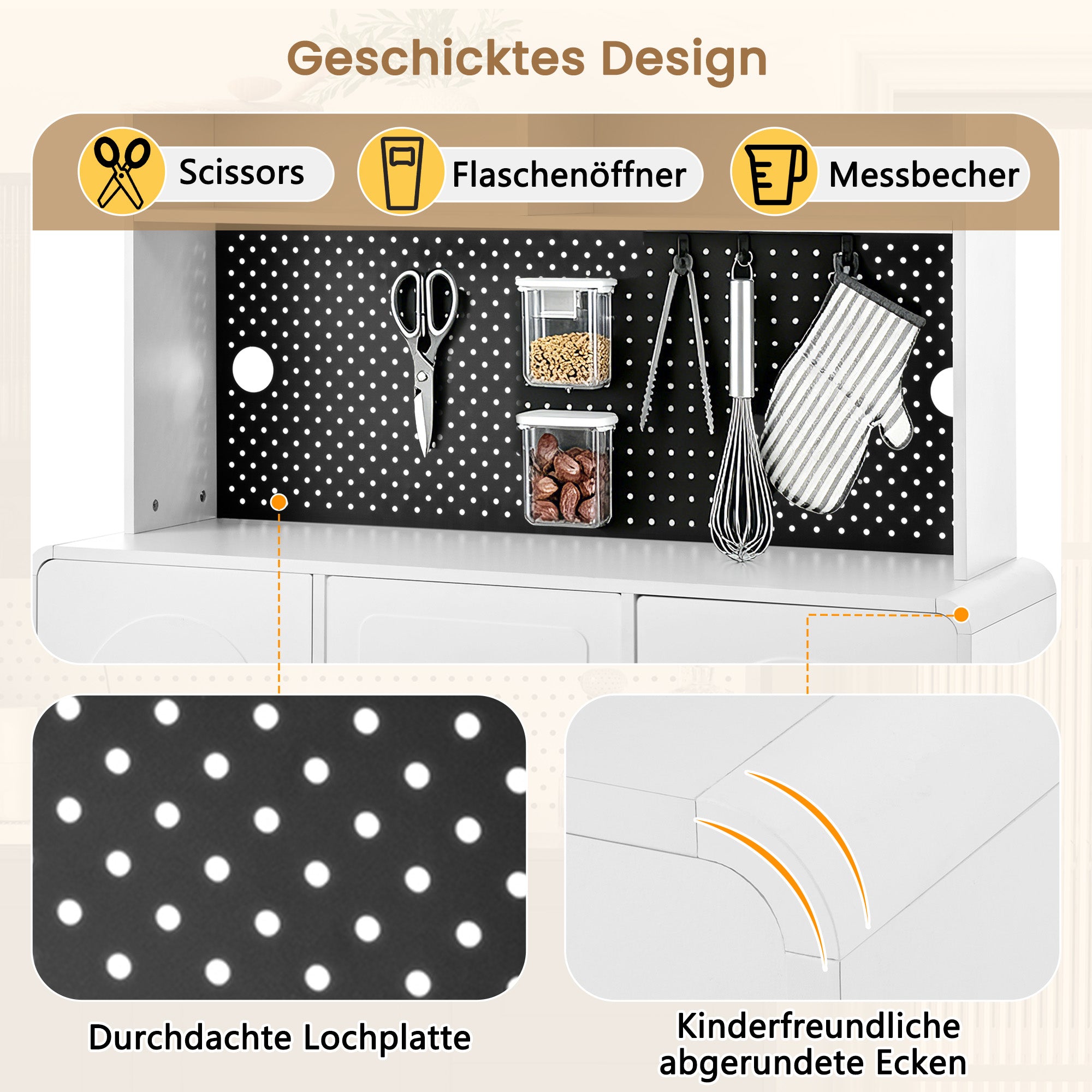 Tall Cabinet Pegboard Bar Storage Drawers White