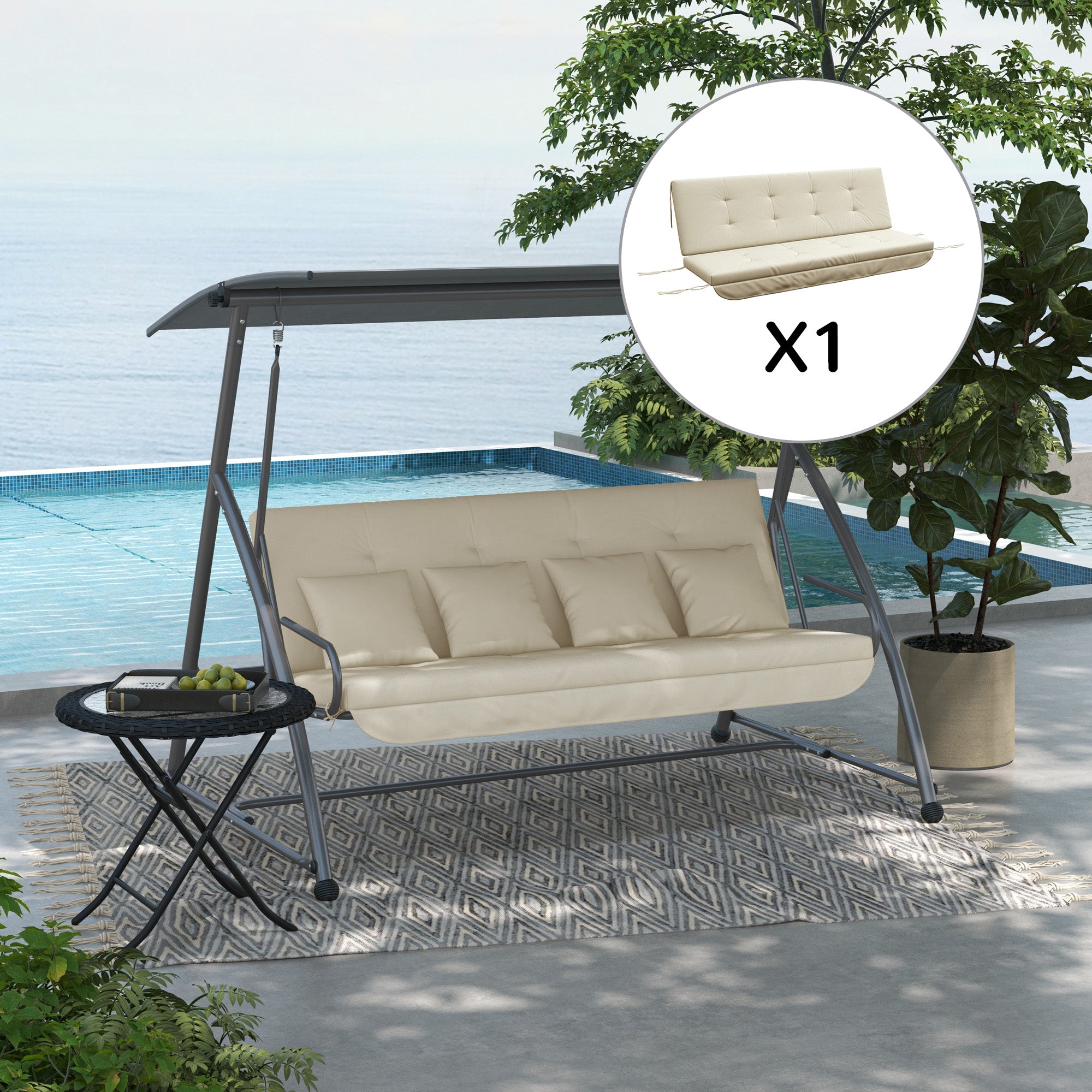 Cushion Set 170cm Hollywood Swing Chair Seat Back Side Beige