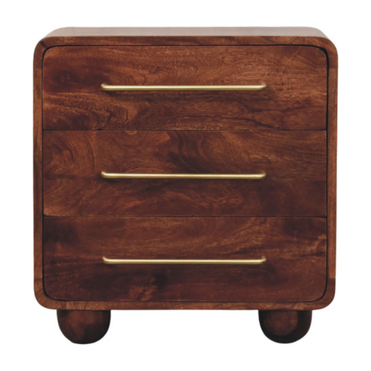 Solid Wood Rounded Chest, 3-Drawer, Brown