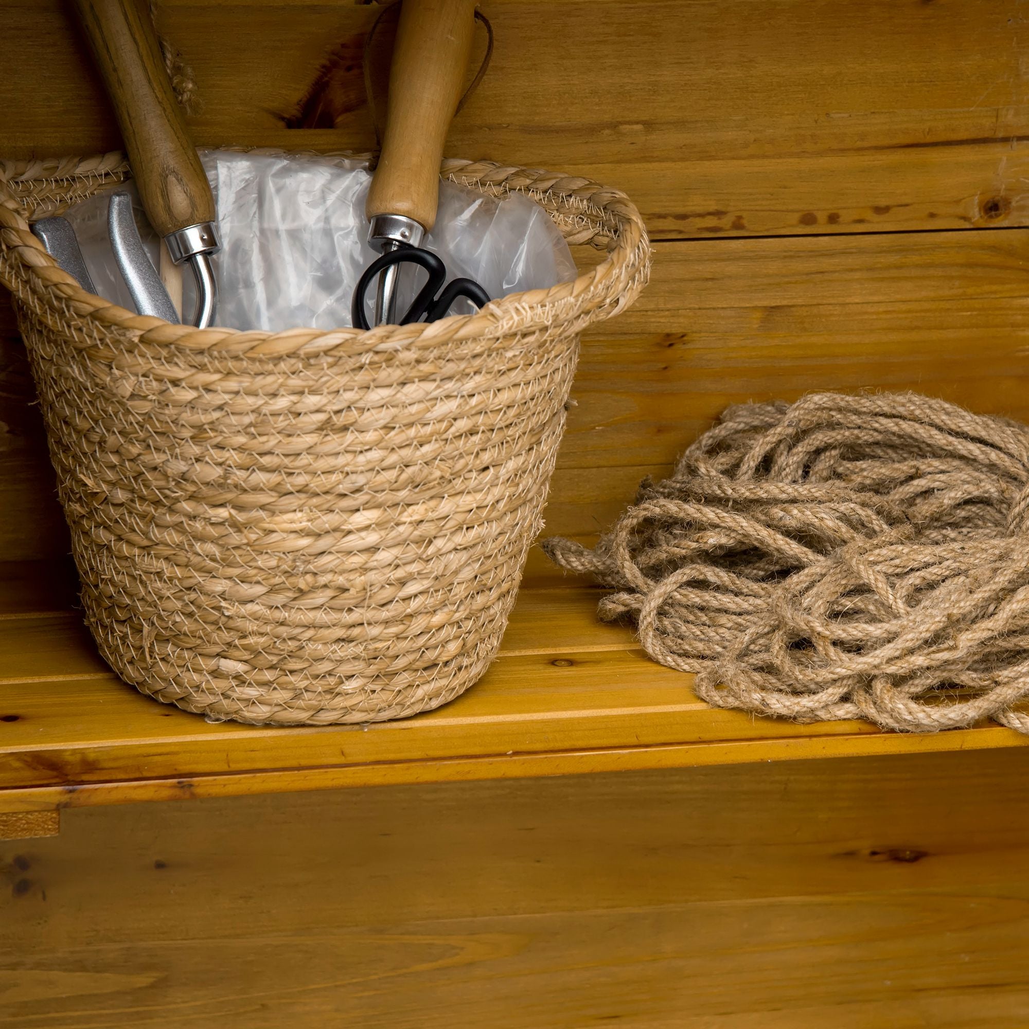 Wooden Garden Storage Shed, Utility Cabinet with 3 Shelves and 2 Doors, Natural Wood