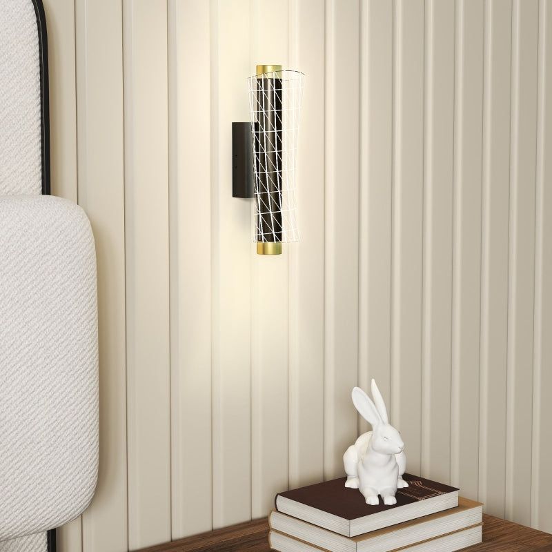 Set of 2 wall lights, dimmable LED, grid design, metal black