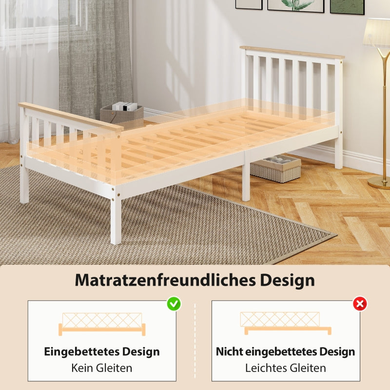 Single Bed Wood Frame Lower Storage - Natural Wood/White
