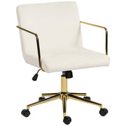Rolling Office Chair Gold Accents Velvet Look Metal Base - Cream White