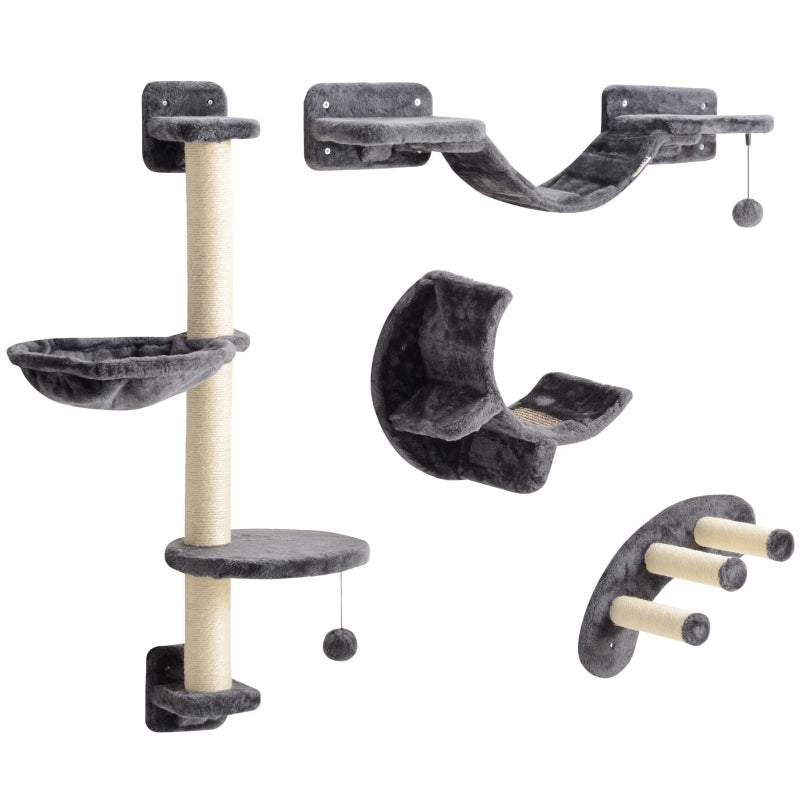 Cat Climbing Wall Set 4-Piece Hammock Bridge Dark Grey