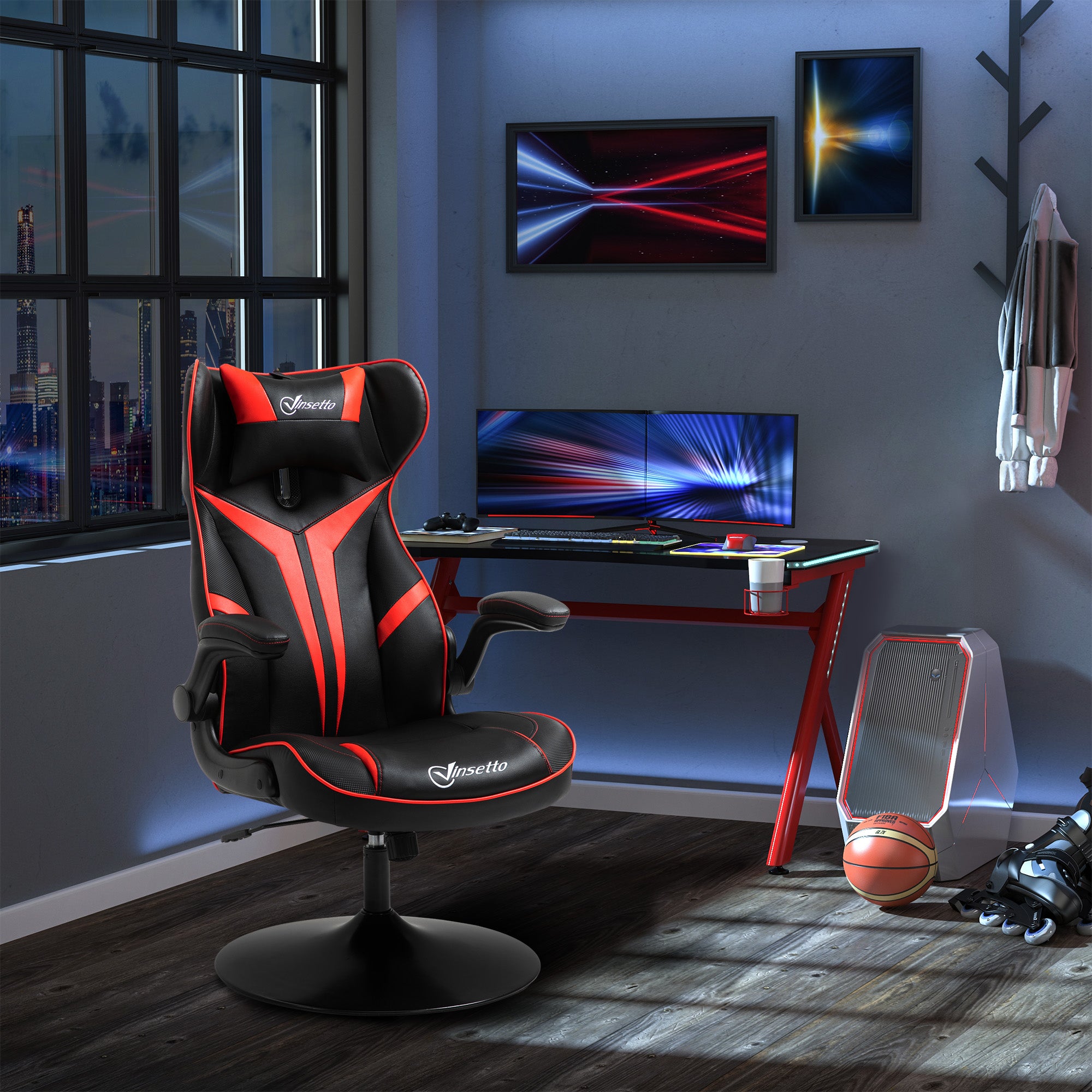 Vinsetto Gaming Chair Ergonomic Rocking Computer Chair, Steel Black & Red