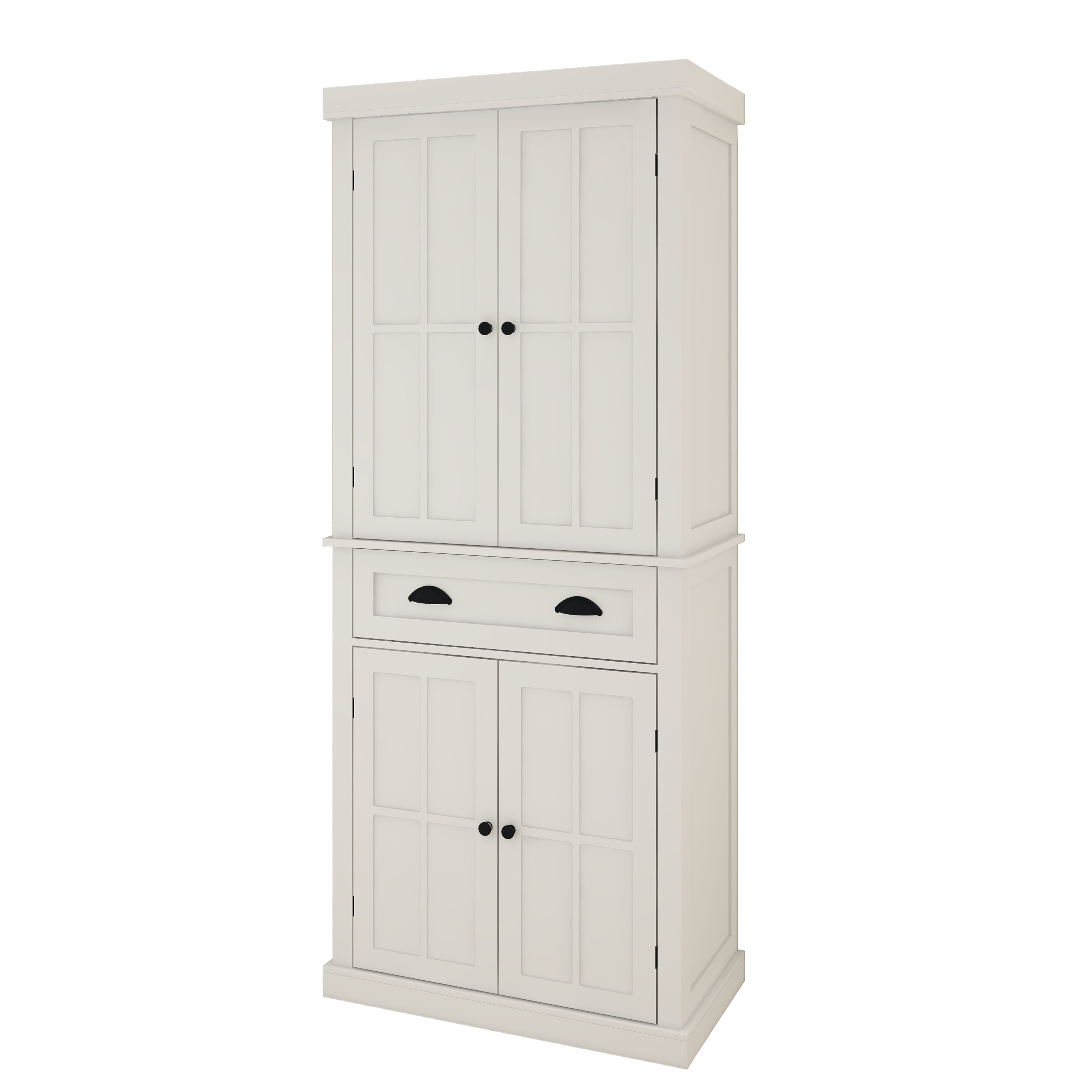Kitchen Pantry Cabinet 71" Freestanding 4 Doors Drawer White