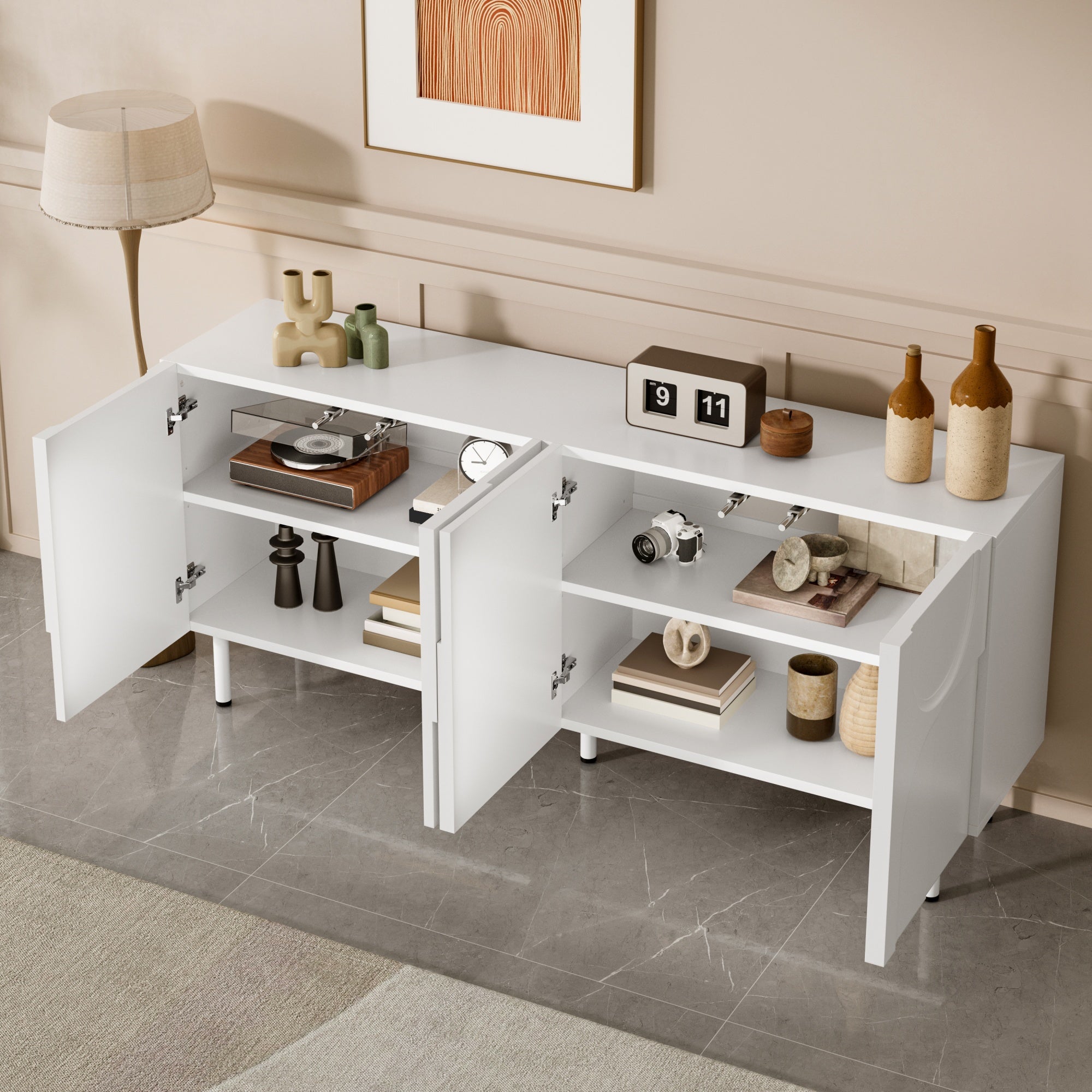 Sideboard Geometric Designer Multiple Storage White