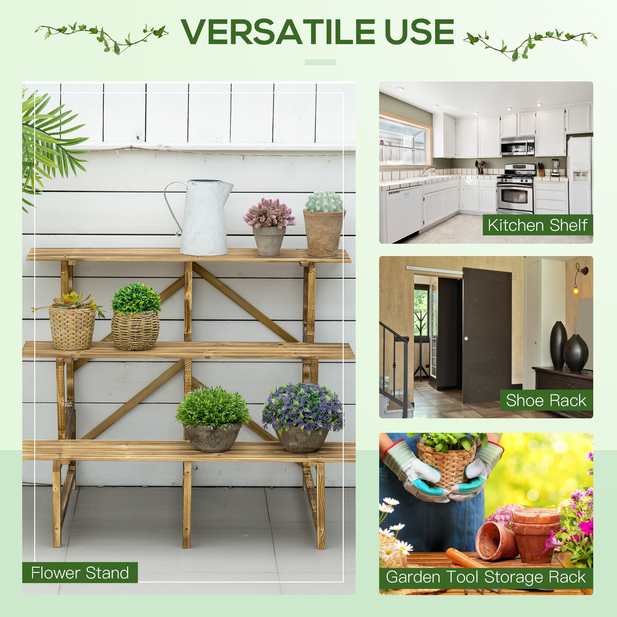 Plant Ladder Flower Shelf, 3 Steps, 100 x 80 x 78cm, Fir Wood