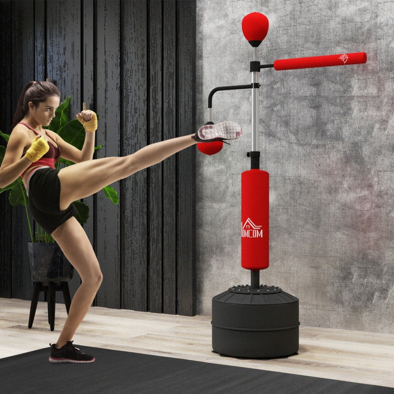 4-in-1 Boxing Punching Bag, Freestanding Adjustable Height, Red