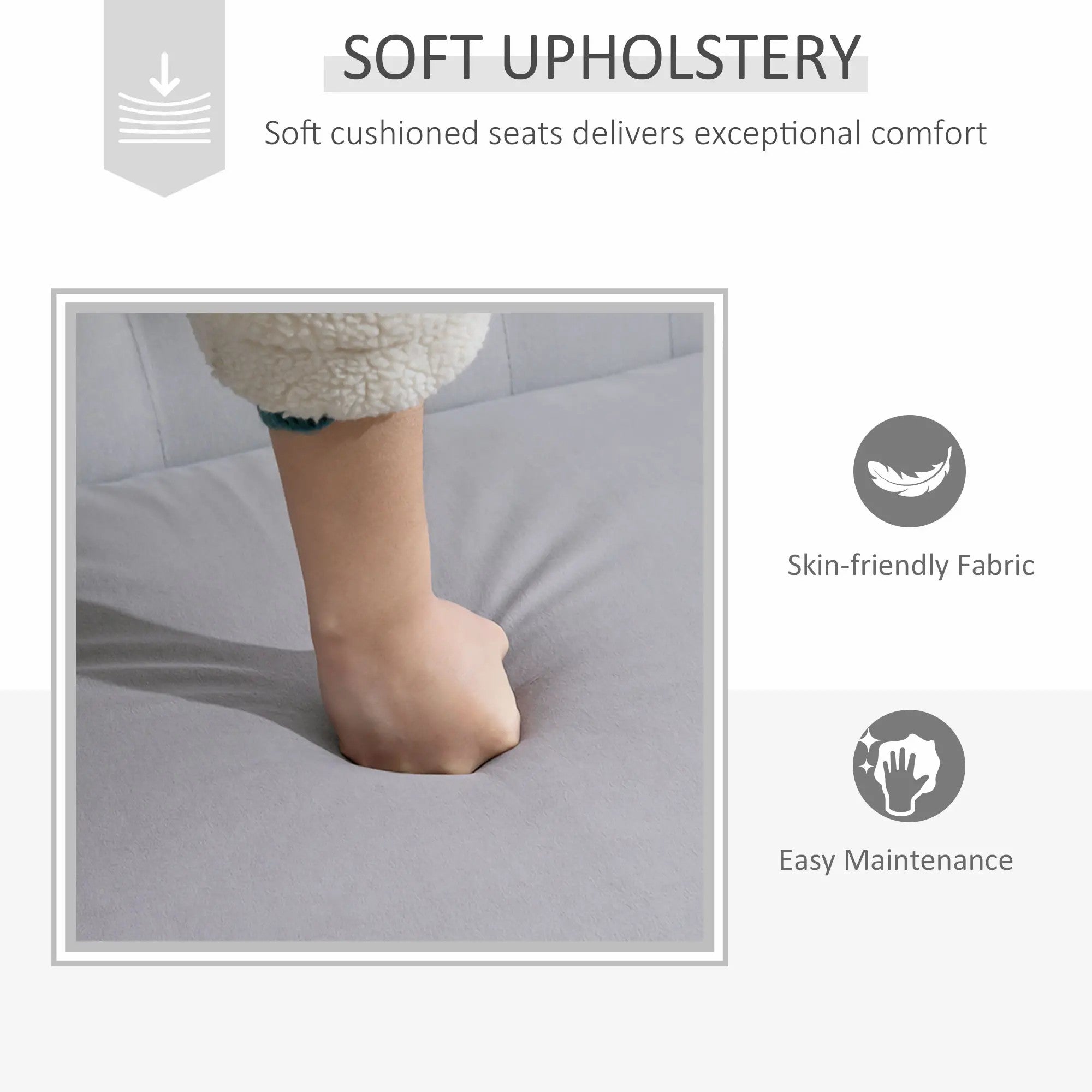 Loveseat, Compact 2 Seater Button Tufted with Carved Legs, Wood Frame, Grey