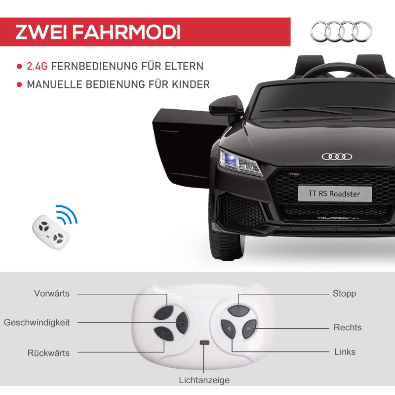 Audi Kids' Electric Car, 2.4G Remote Control, Music, Horn, LED, USB, Black
